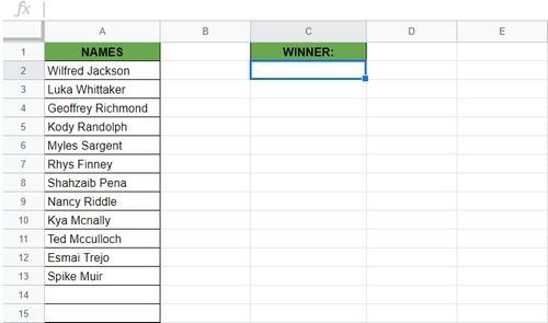 Ví dụ chọn kết quả ngẫu nhiên từ danh sách bằng Google Sheets